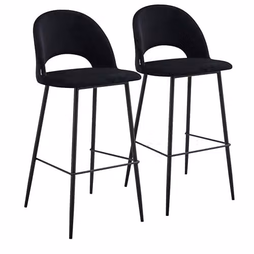 Juego de 2 sillas altas Oviala de metal y terciopelo negro para cocina