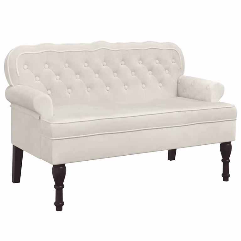 vidaXL Banco con respaldo de terciopelo color beige An/P/Al: 119,5 x 64,5 x 75 cm