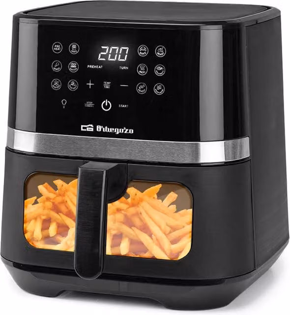 Freidora sin aceite Orbegozo FDR 68 de 6,5 l con aire caliente, 1800 W, disponible en negro o plata