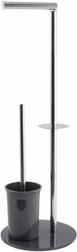 Portarrollos y escobillero combinado MSV de acero inoxidable y vidrio gris con base independiente