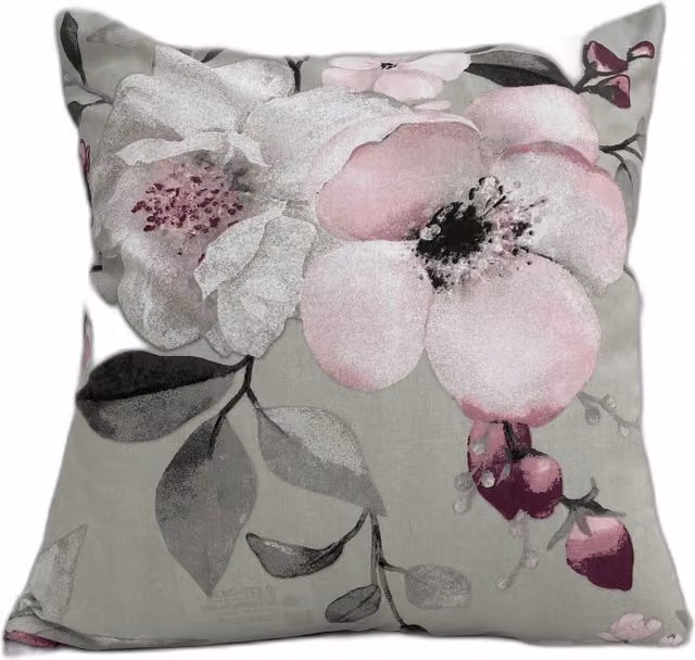 Funda de almohada decorativa Doratex de algodón con diseño floral en gris, morado y rosa, An/P/Al: 40 x 40 x 1 cm