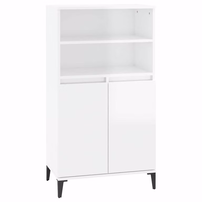 Aparador alto vidaXL en blanco brillo con puertas y estantes, An: 60 cm, P: 36 cm, Al: 110 cm