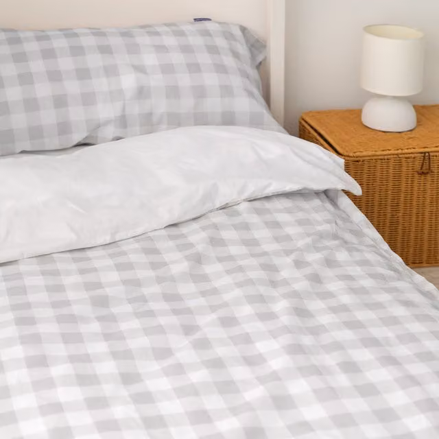 Saco nórdico Vichy gris de algodón para niños An/P: 105 x 200 cm
