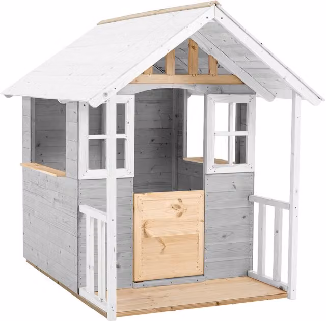 Casita infantil modular de madera TP Toys resistente a la intemperie y rayos UV en color gris, blanco o marrón, An/P/Al: 120 x 120 x 139 cm