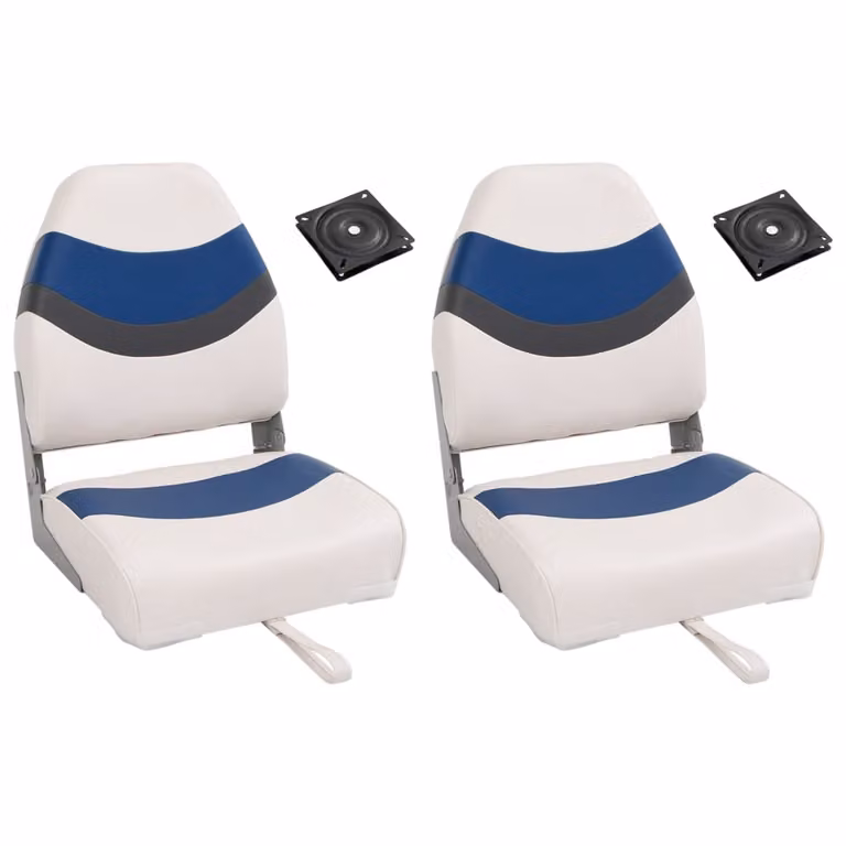 Set de 4 asientos plegables para barco con respaldo alto vidaXL en cuero sintético blanco y negro con giro de 360 grados