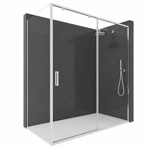Mampara de ducha angular corredera NEBADOON de cristal templado transparente de 6 mm con tratamiento easy clean y perfil plata brillante, An/P/Al: 120 x 90 x 195 cm