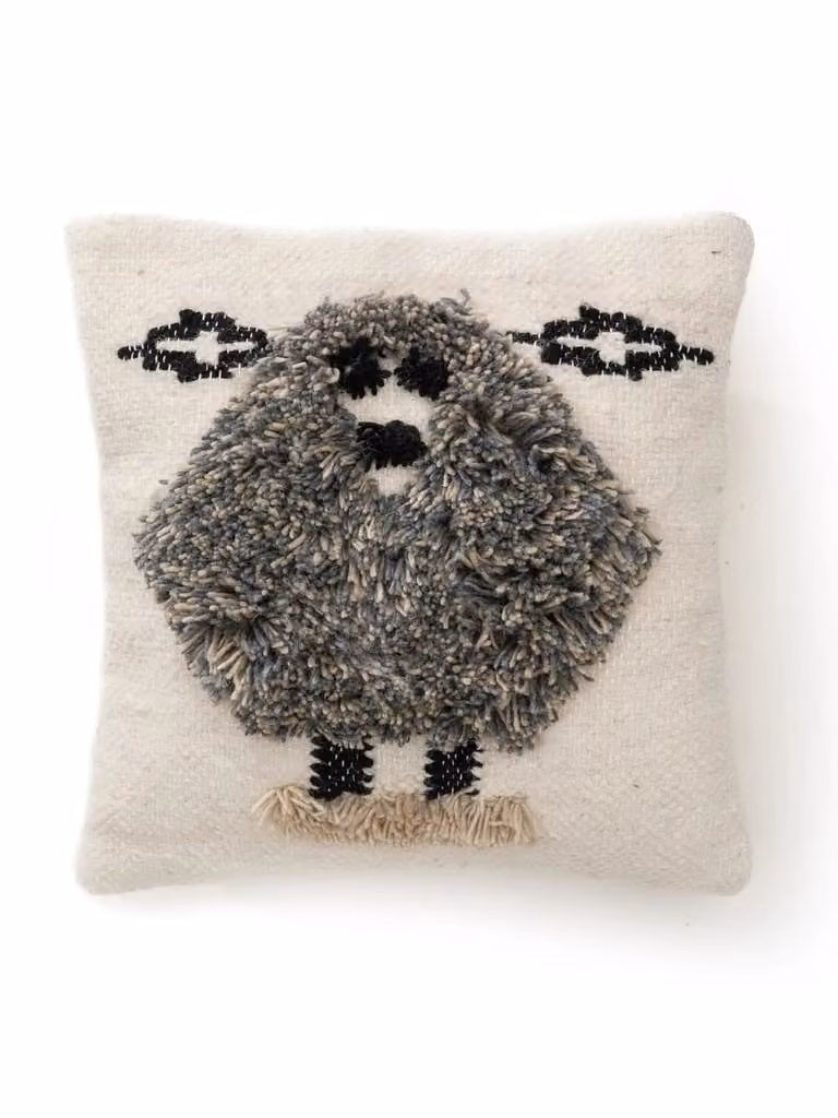 Funda de almohada cuadrada Benuta en gris y blanco de lana y poliéster, 45 x 45 cm