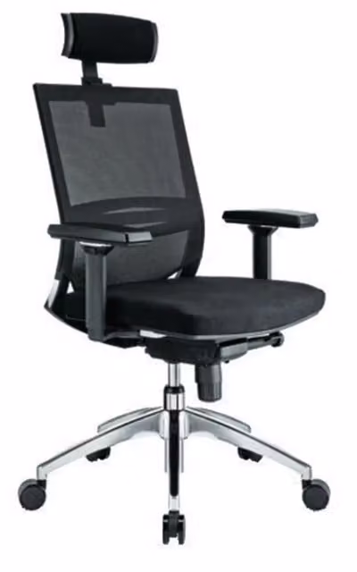 Silla de oficina ergonómica profesional PORTO MAX en color negro con reposacabezas y base de metal