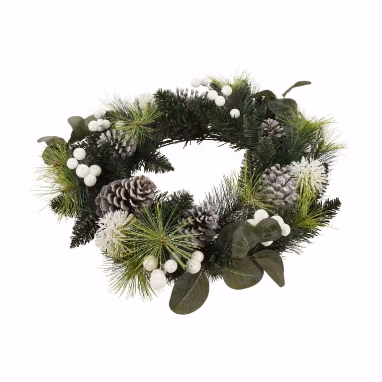 Guirnalda de Navidad clásica de Mobili Rebecca con follaje de hojas en colores verde, marrón y blanco, de plástico, Diámetro: 50 cm