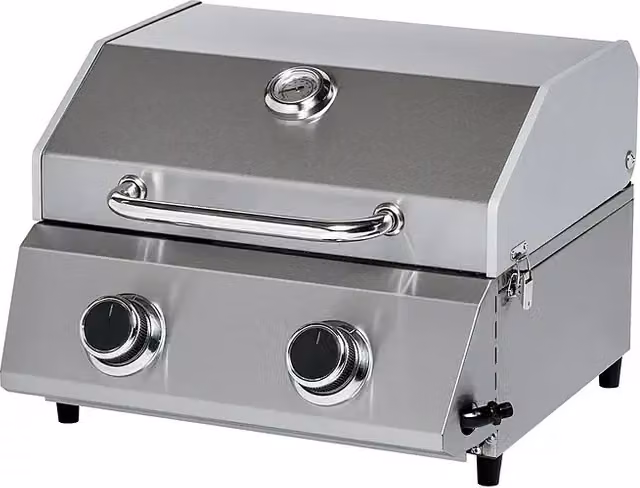 Barbacoa de gas de mesa Grillstar Atlanta 200 T en acero inoxidable color plata con 2 quemadores y superficie de parrilla de An/Pr: 40 x 33 cm