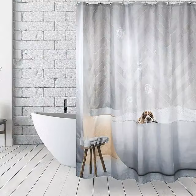 Cortina de baño Venus Doggy blanca de poliéster, impermeable y resistente al moho, An x Al: 180 x 200 cm