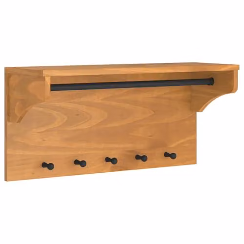 Perchero de pared Helloshop26 de madera maciza de pino con 5 ganchos estilo rústico en color marrón, An/P/Al: 87 x 30 x 42 cm