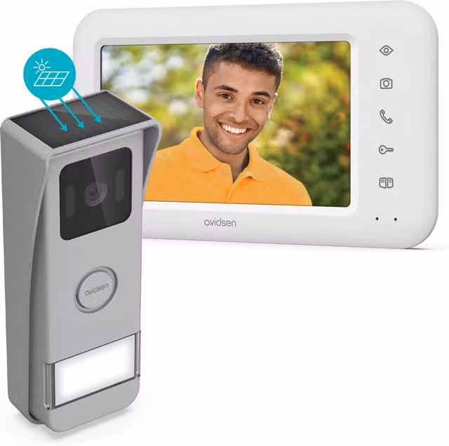 Videoportero inalámbrico Avidsen Elia Solar Wave con panel solar y batería en color blanco