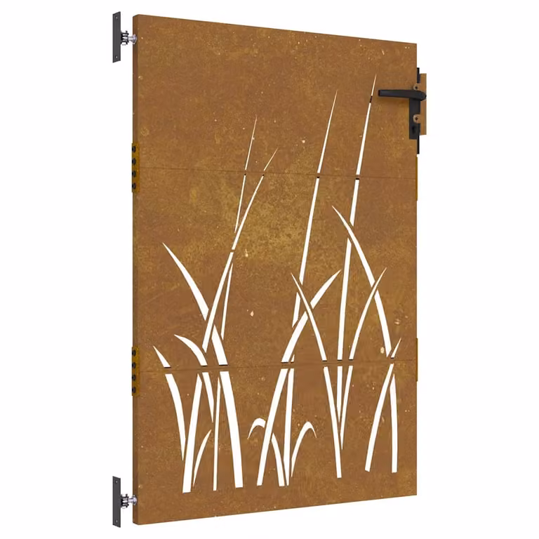 Puerta de jardín de acero corten con diseño de hierba vidaXL color marrón An/Al: 85 x 150 cm