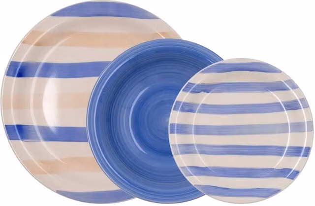 Vajilla de cerámica Quid de 18 piezas para 6 servicios en color azul con diseño de rayas