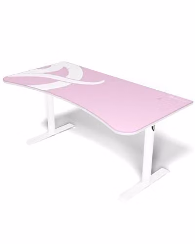 Escritorio Gaming Arozzi Arena curvado ajustable para juegos y oficina en color rosa y blanco, An: 160 cm, P: 82 cm, Al: 72 cm