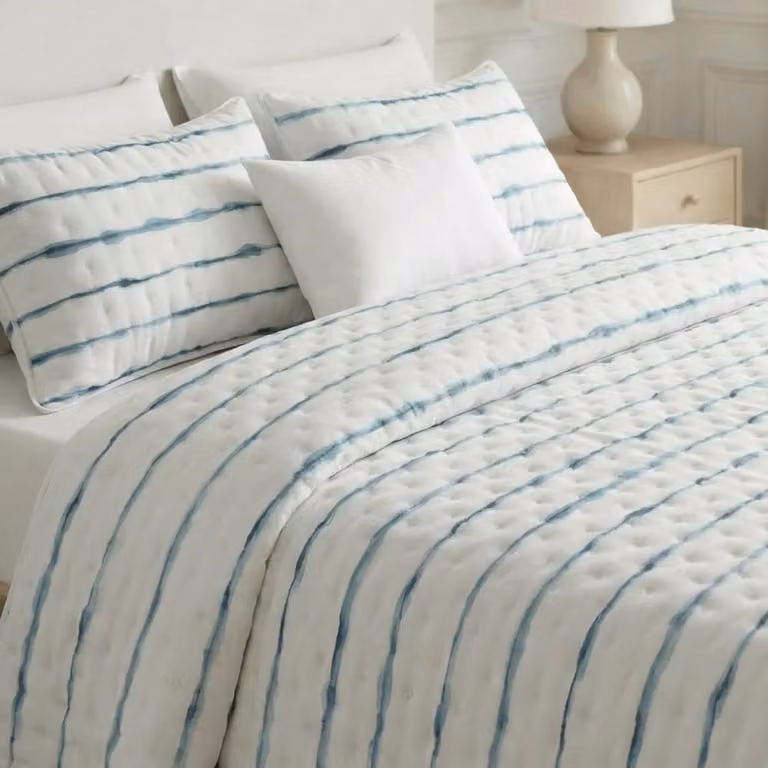 Colcha acolchada de microfibra con diseño de rayas en verde y blanco para cama de adultos, An/P: 180 x 270 cm