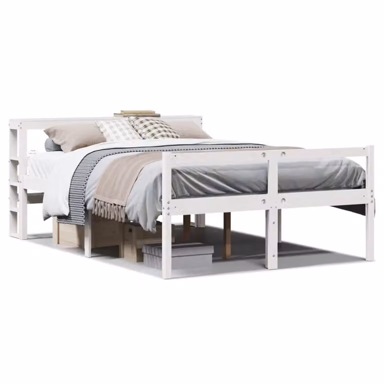 Cama para personas mayores con cabecero de madera de pino blanca vidaXL An/P/Al: 120 x 190 cm