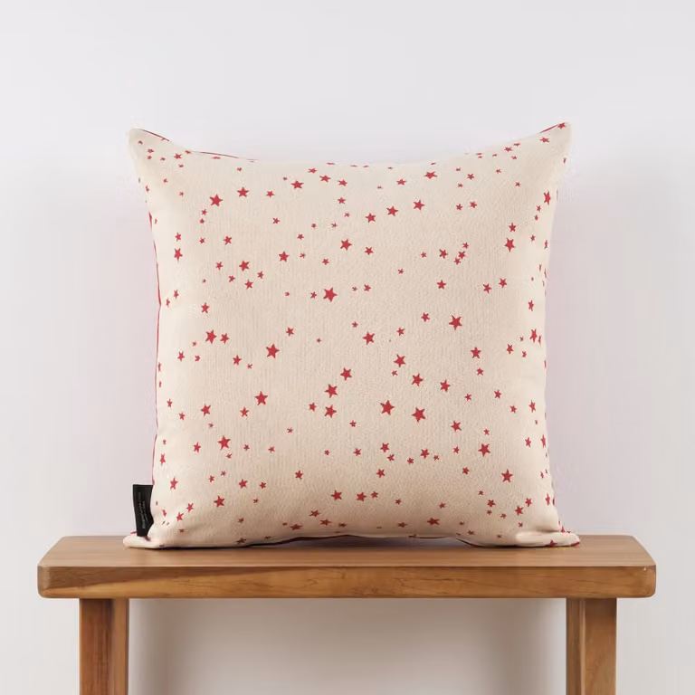 Funda de cojín de Navidad Muare Home en jacquard de algodón multicolor con diseño de estrellas, reversible, An/P/Al: 45 x 45 x 1 cm