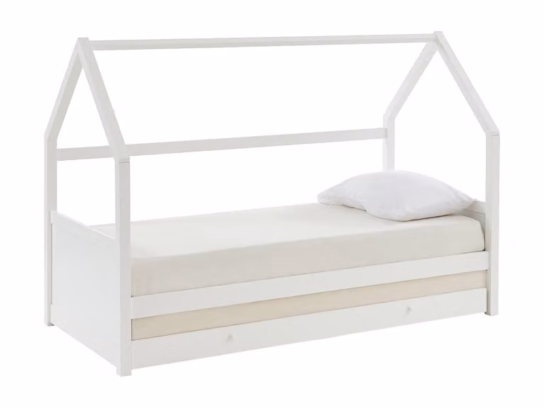 Cama nido infantil tipo cabaña HURRA de madera de pino lacada en blanco con cajones An/P/Al: 190 x 90 x 143 cm