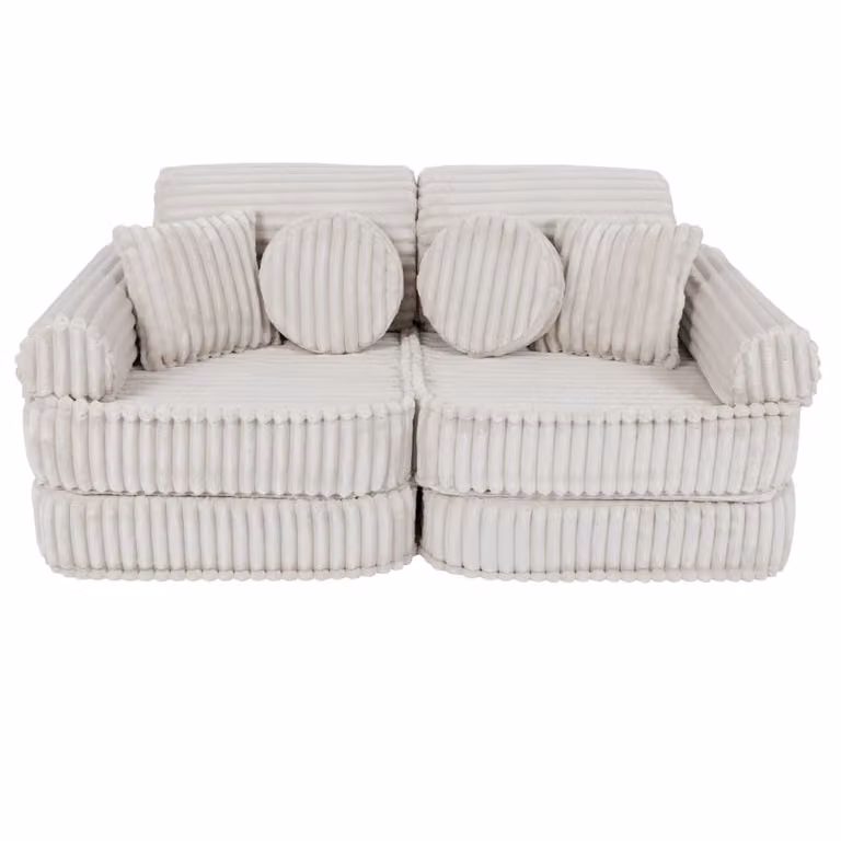 Sofá modular infantil MeowBaby de 10 piezas en pana suave beige y blanco con fundas extraíbles