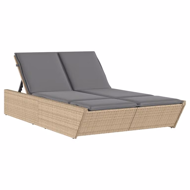 Tumbona doble Syfax de ratán y metal con cojines beige y gris para jardín o terraza
