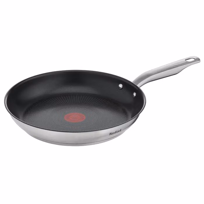 Sartén Tefal Virtuoso de acero inoxidable con antiadherente, color negro y plata, Diámetro: 24 cm