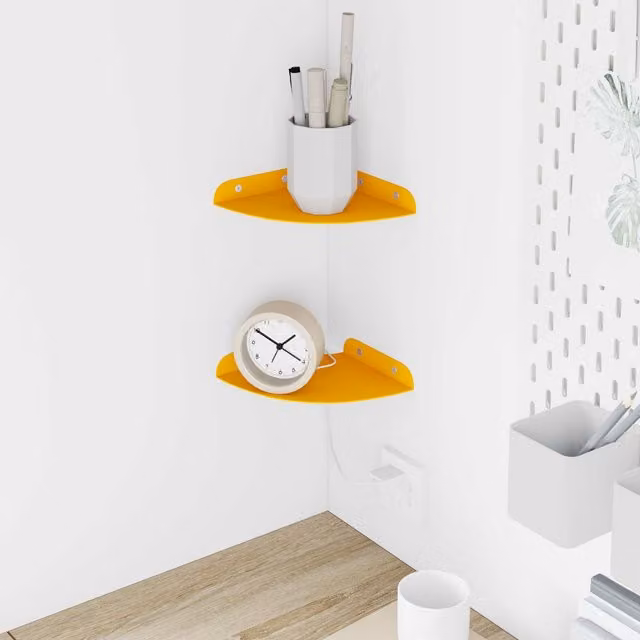 Set de 2 estantes flotantes de esquina vidaXL en metal color amarillo mate para pared