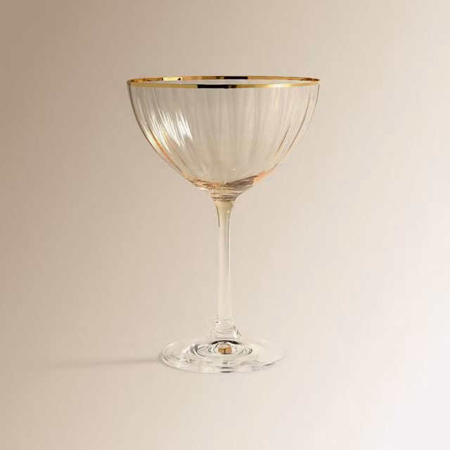 Copa de champán Pompadour Lido El Corte Inglés de cristal transparente con detalles en oro y naranja de 340 ml
