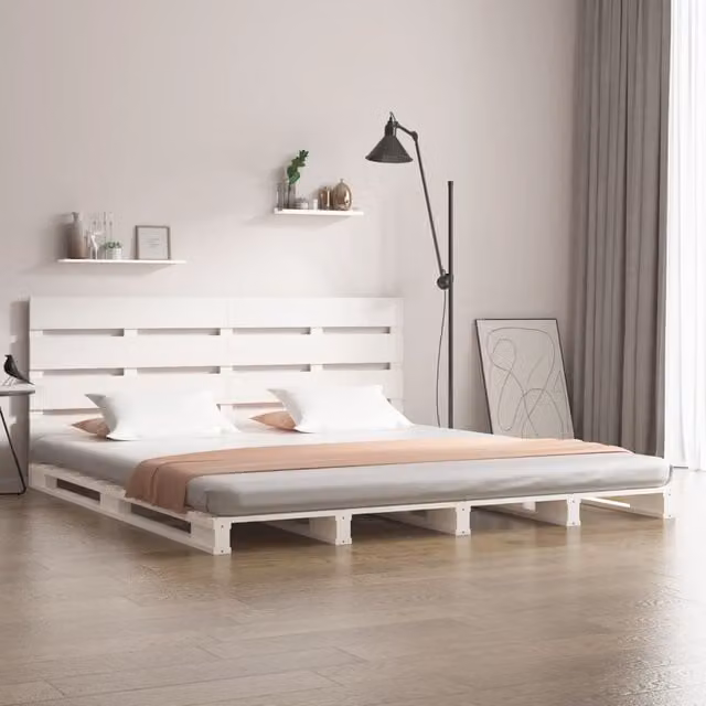 Cama de madera maciza de pino Maison exclusive en color blanco, sin colchón, An/P/Al: 180 x 200 cm