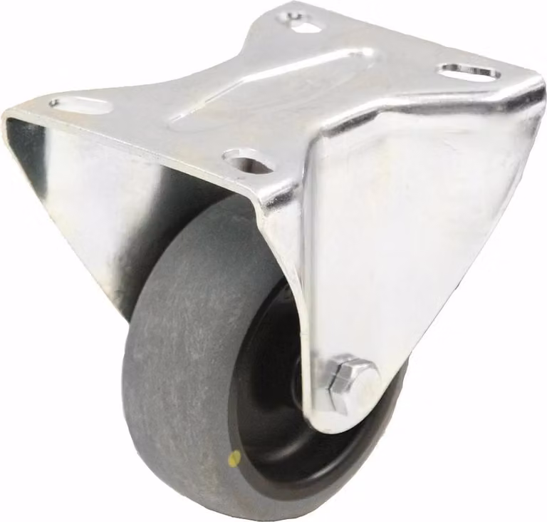 Rueda fija Parnells de 80 mm con banda de rodadura de caucho termoplástico gris y soporte de acero galvanizado