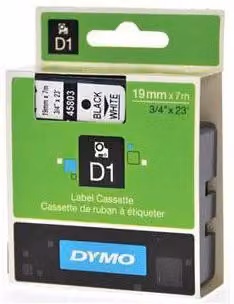 Cinta de transferencia térmica Dymo D1 45803 de poliéster autoadhesiva en negro y blanco de 19 mm x 7 m para Labelmanager
