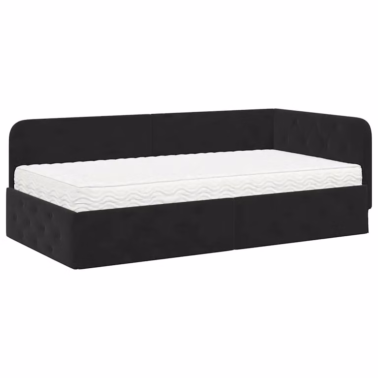 Estructura de cama de esquina moderna vidaXL tapizada en terciopelo negro An/P: 100 x 200 cm