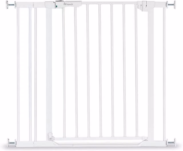 Barrera de seguridad para niños Hauck Clear Step Autoclose 2 con extensión de 9 cm, color blanco, sin perforaciones y con umbral ultra plano