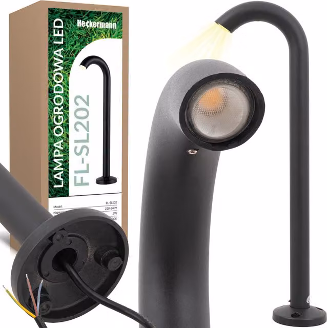 Lámpara LED de exterior Heckermann FL-SL202 en color negro para jardín y caminos con luz blanca cálida