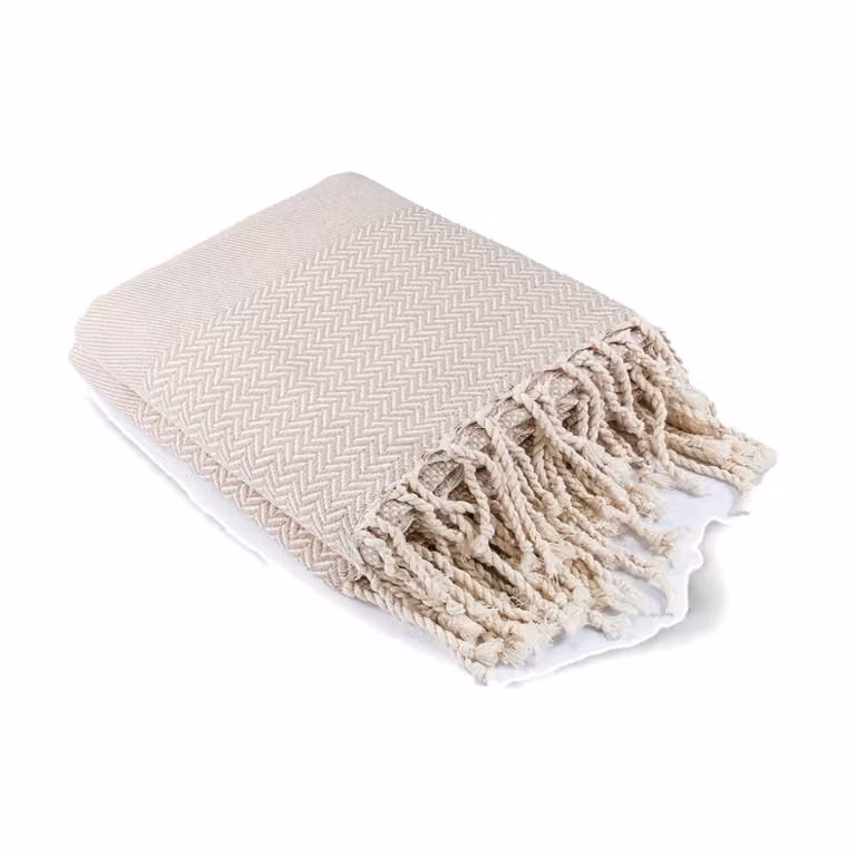 Manta plaid de algodón Febronie con diseño geométrico jacquard en color beige y marrón, An/P/Al: 160 x 250 cm