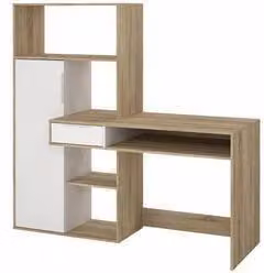 Kit de escritorio y estantería Function Plus VDS en color blanco y roble con acabado mate, An/P/Al: 163 x 60 x 155 cm