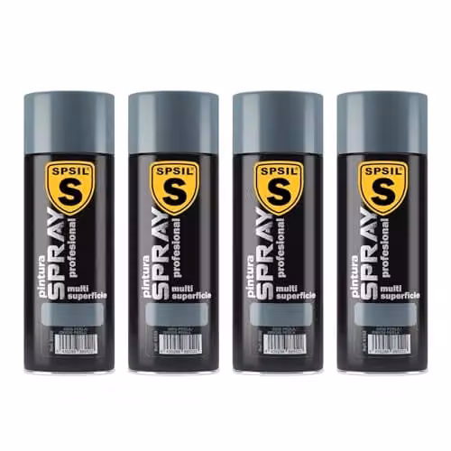 Pack de 4 unidades de Pintura Spray SPSIL Gris Perla con acabado brillante y secado rápido para madera y plástico de 400 ml cada una