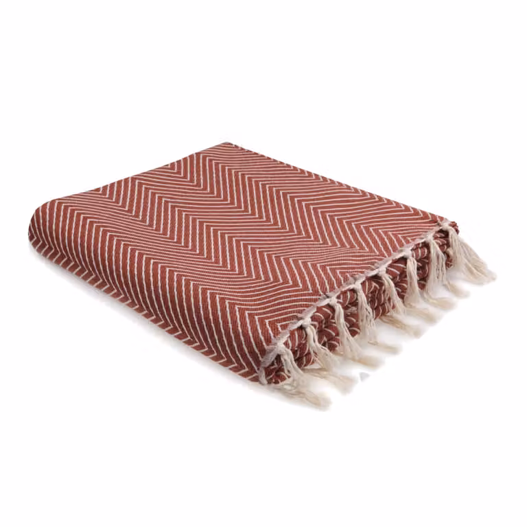 Manta plaid de algodón Febronie con diseño chevron y flecos en color rojo, An/P: 130 x 170 cm