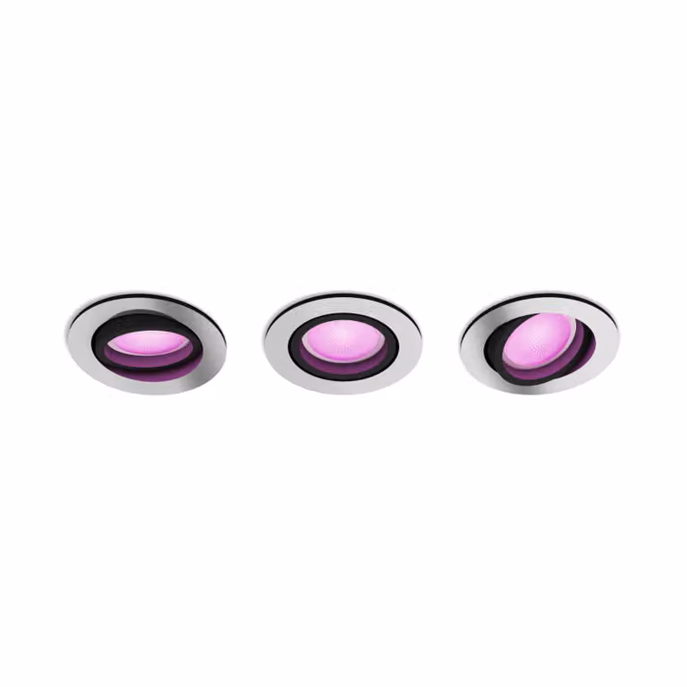 Pack de 3 reflectores LED Philips Hue White & Color Ambiance con Bluetooth y mando a distancia, color plata, base GU10