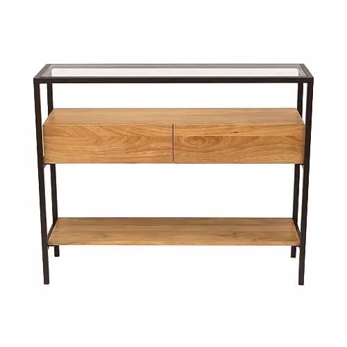 Consola Miliboo SITA de madera de mango y cristal marrón con 2 cajones An/P/Al: 100 x 30 x 80 cm
