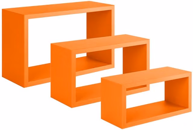 Conjunto de 3 estantes de pared rectangulares Sanitec Trittico color naranja en MDF