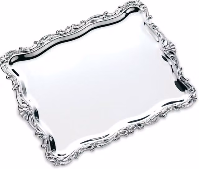 Bandeja decorativa rectangular París de Pedro Durán en metal color plata
