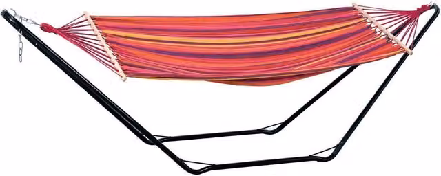 Set de hamaca Amazonas Beach con soporte de hierro, tela resistente a los rayos UV y diseño multicolor a rayas de estilo boho, An/P/Al: 200 x 100 cm
