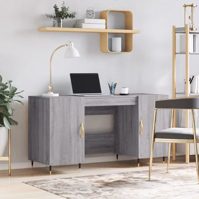 Escritorio de ordenador Maison Exclusive en color gris, diseño industrial con estructura de metal y superficie de MDF, An/P/Al: 140 x 50 x 75 cm