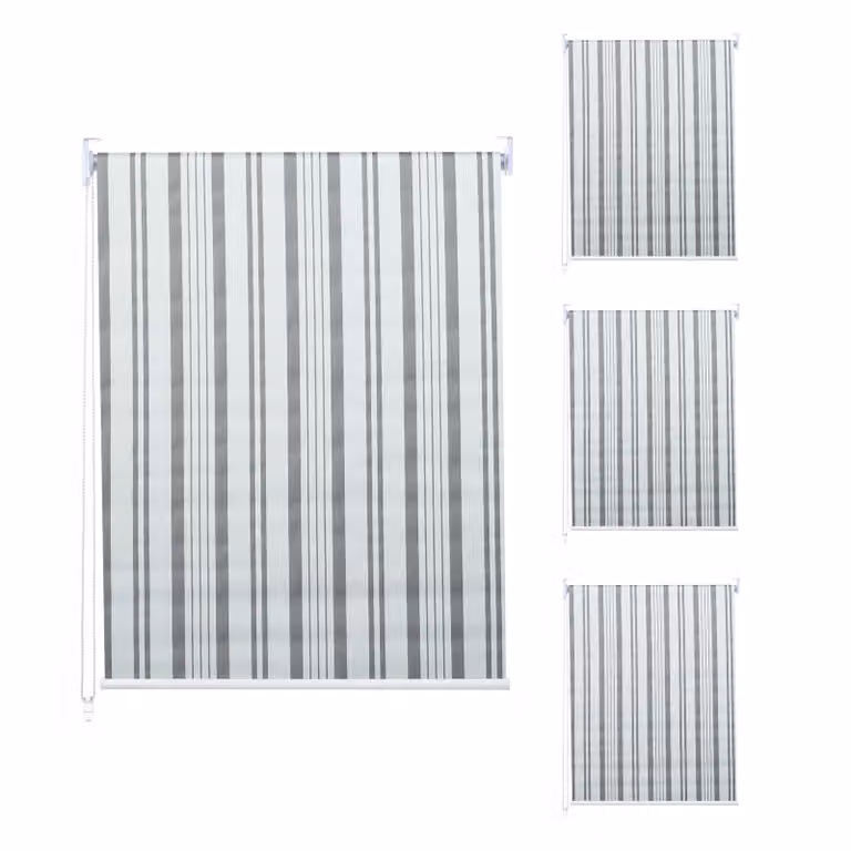 Juego de 4 estores enrollables Mendler opacos y térmicos, color gris y blanco, An/P/Al: 120 x 230 cm