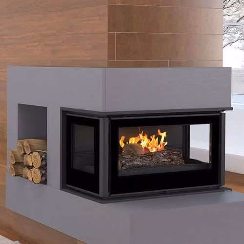 Inserto para chimenea de leña Azura Home Design Holguin con turbina y 3 lados acristalados de 16 kW en acero color antracita, gris o rojo