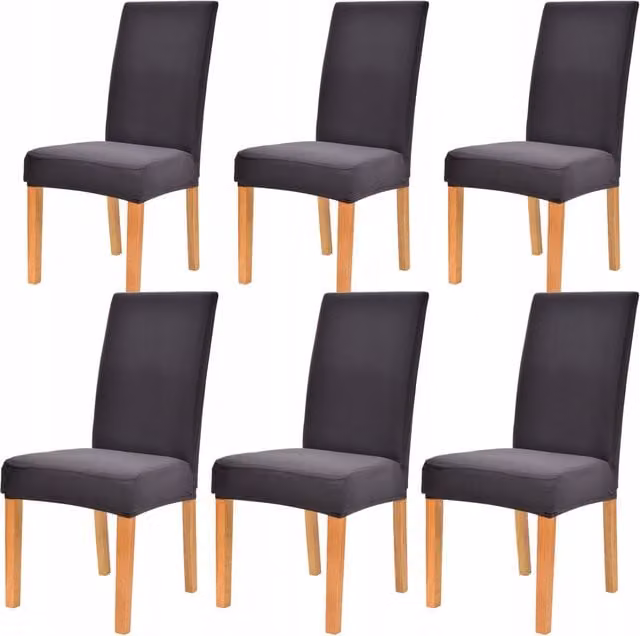 Pack de 6 fundas elásticas lisas para sillas de comedor Tess, talla L, color grafito oscuro