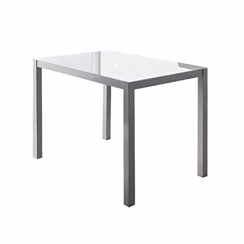 Mesa de comedor rectangular Momma Home Melbourne de cristal templado blanco y plata, An/P/Al: 110 x 75 x 75 cm