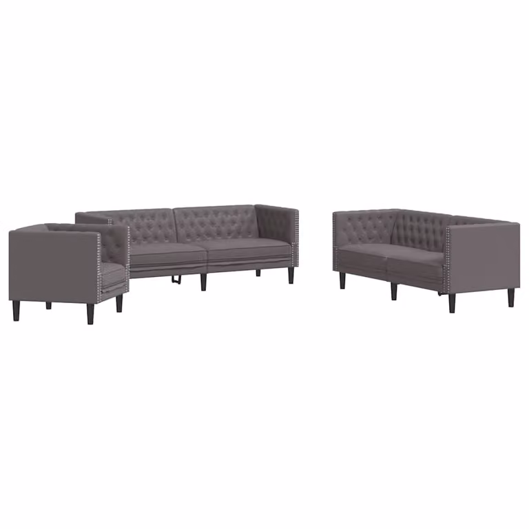 Juego de sofás Chesterfield de 3 piezas vidaXL en cuero sintético gris para salón